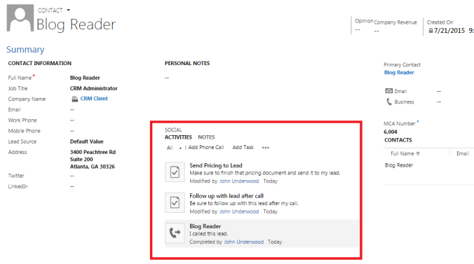 Contact Capture - Activities